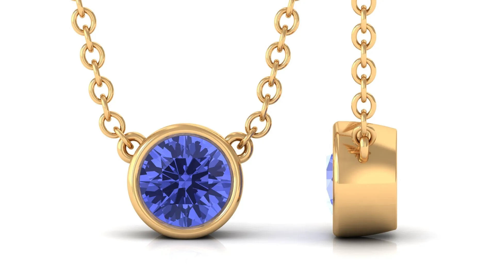 1/2 CT Bezel Set Tanzanite Solitaire Pendant Necklace in Gold