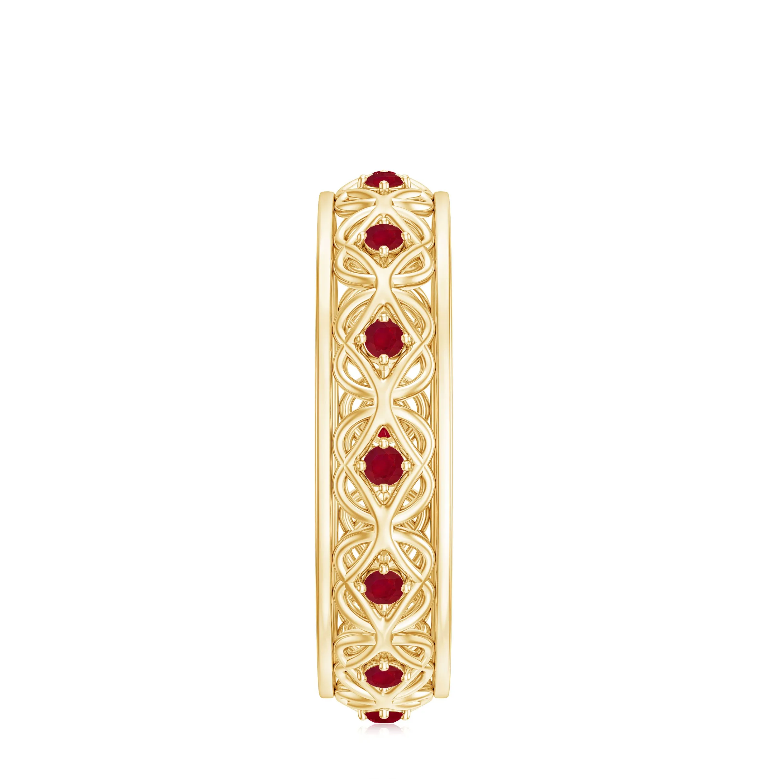 1/2 CT Ruby Celtic Band Ring in 4 Prong Diagonal Setting