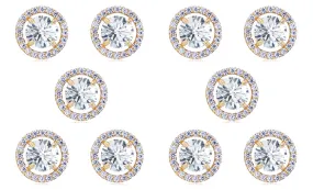 18k Yellow Gold Plated 1Ct Round White Sapphire Set Of Five Halo Stud Earrings