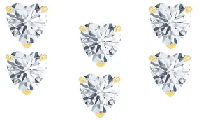 18k Yellow Gold Plated 3Ct Heart White Sapphire Set Of Three Stud Earrings