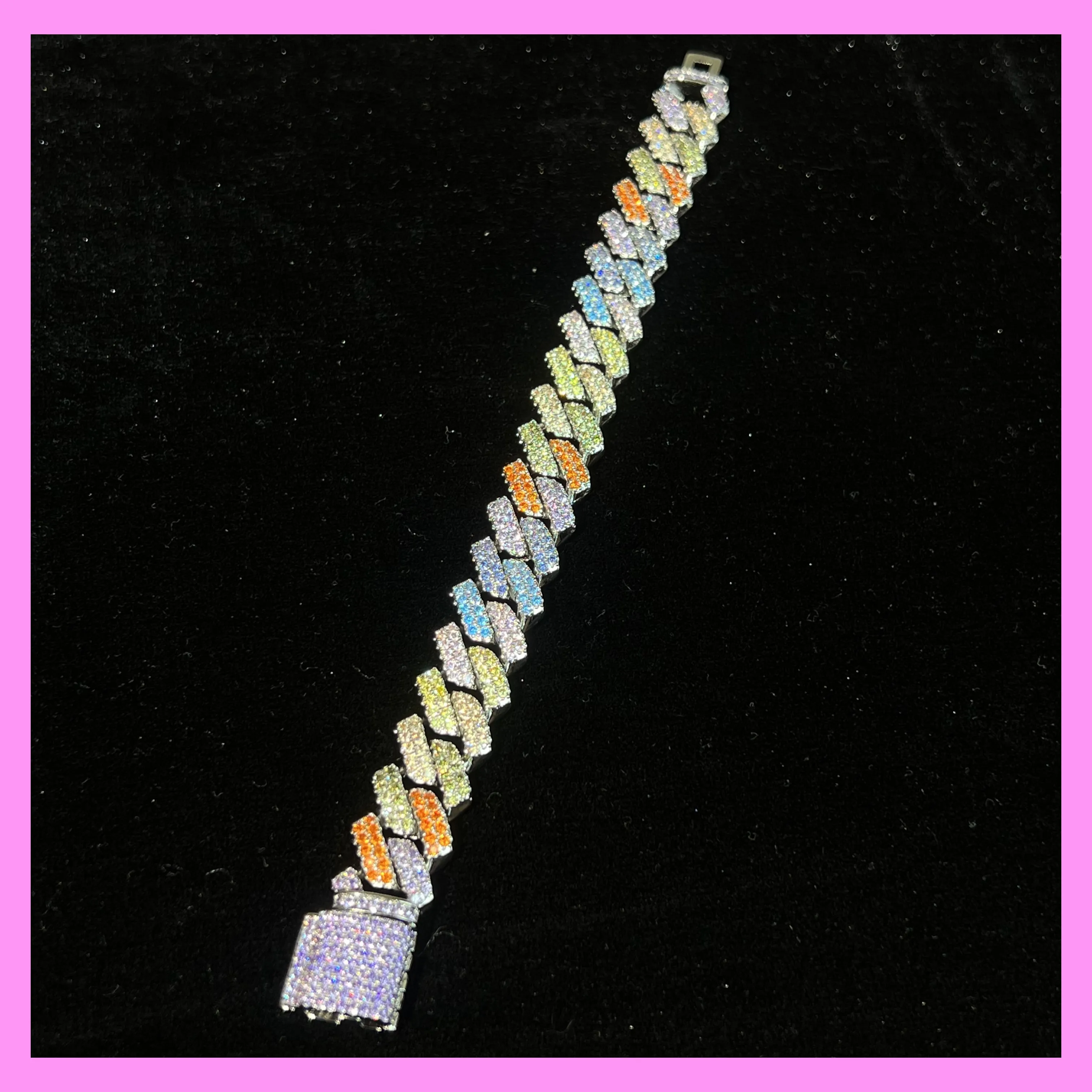 【2-43.4#】Rainbow Cuban Bracelet for female fashion daily engagement wedding anniversary birthday present