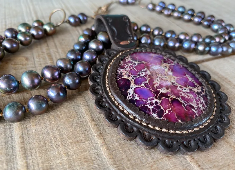 2 Strand Peacock Pearls Imperial Jasper Necklace