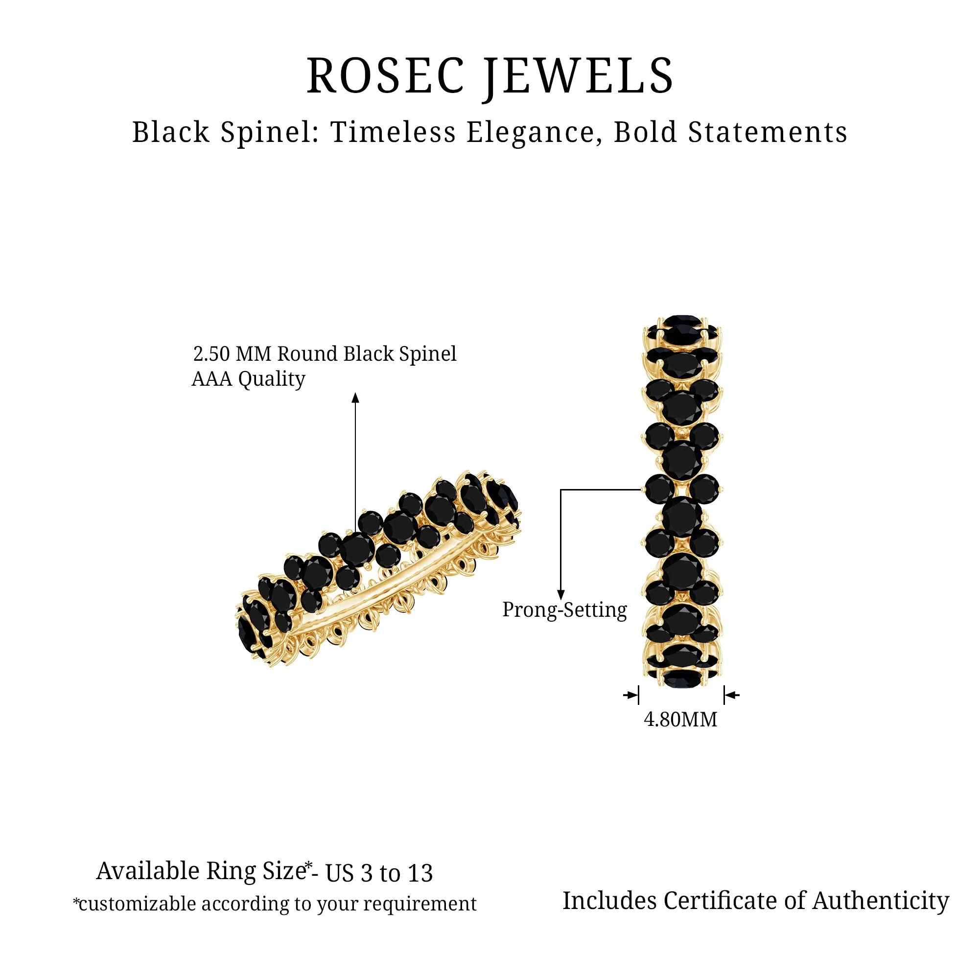 2.75 CT Prong Set Black Spinel Full Eternity Band Ring