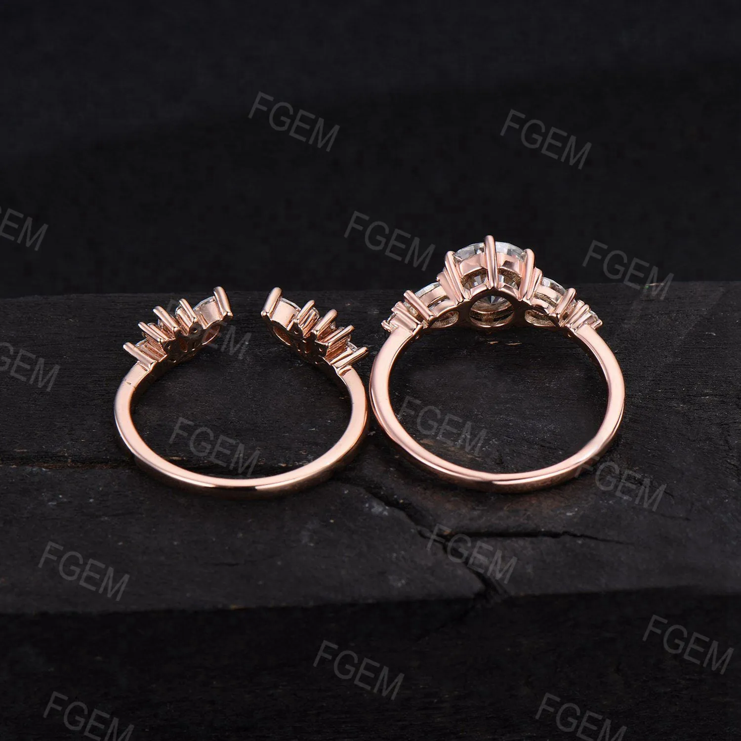 7mm Round Moissanite Engagement Ring Unique Marquise Moissanite Bridal Set Moissanite Wedding Ring Women Gift
