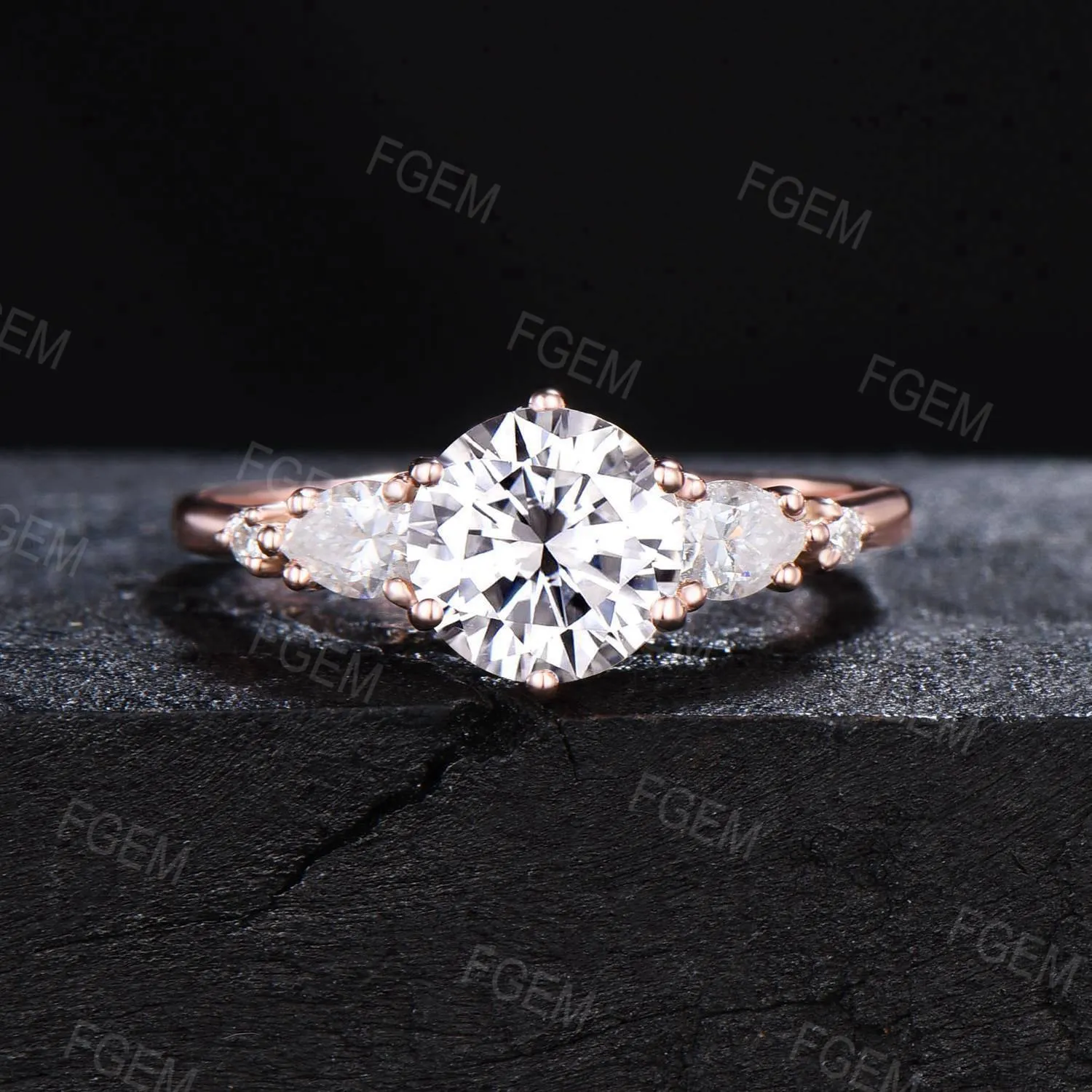 7mm Round Moissanite Engagement Ring Unique Marquise Moissanite Bridal Set Moissanite Wedding Ring Women Gift