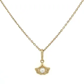 9ct Yellow Gold Pearl & Leaf Necklace