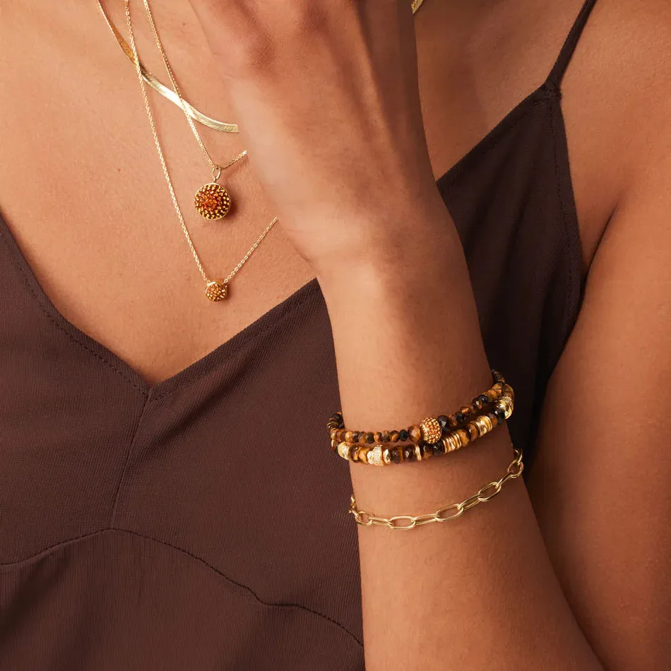 Amber Sparkle and Tigers Eye Stretch Bracelet