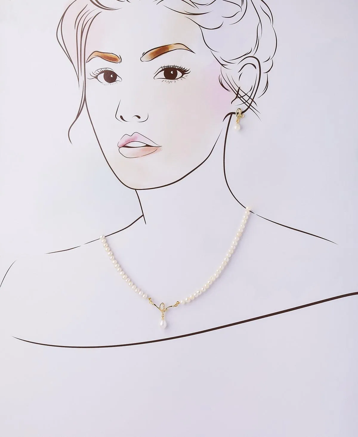 Beautiful Stone Studded Pearl Necklace Set