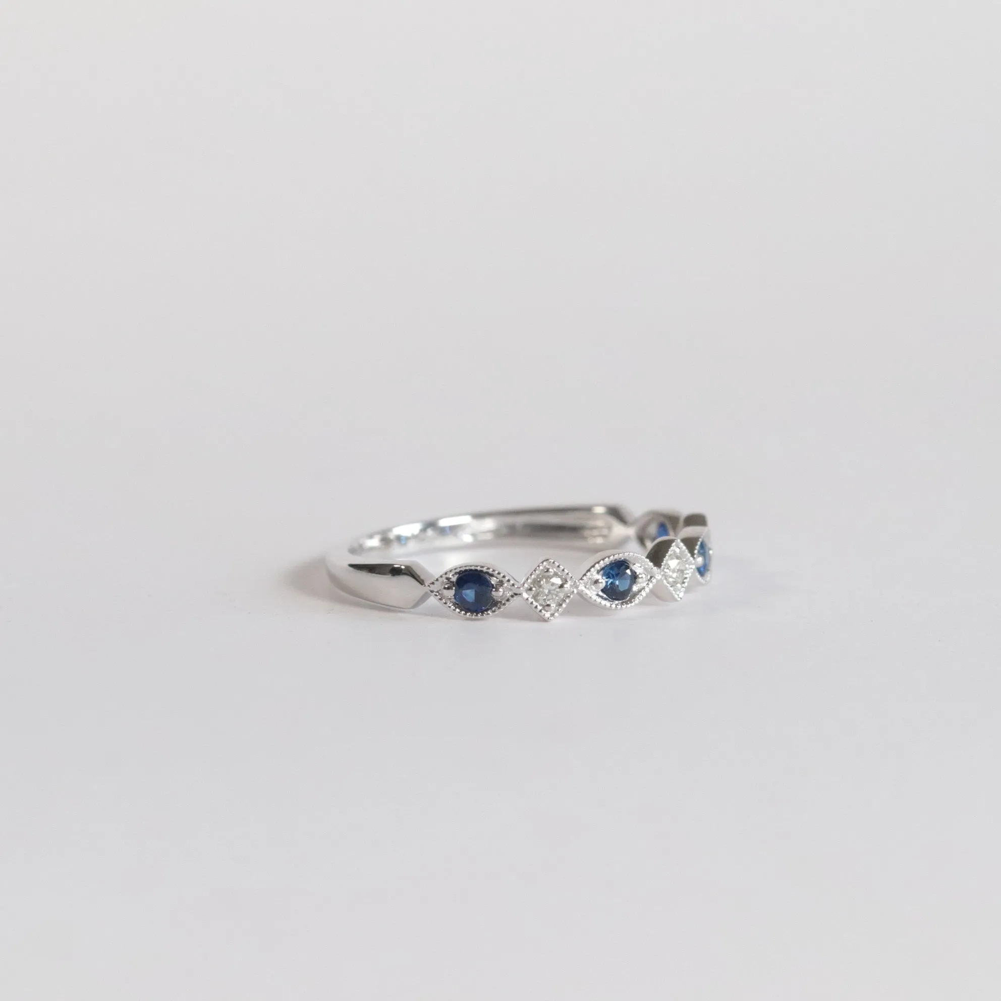 Blue Sapphire   Diamond Stackable Band