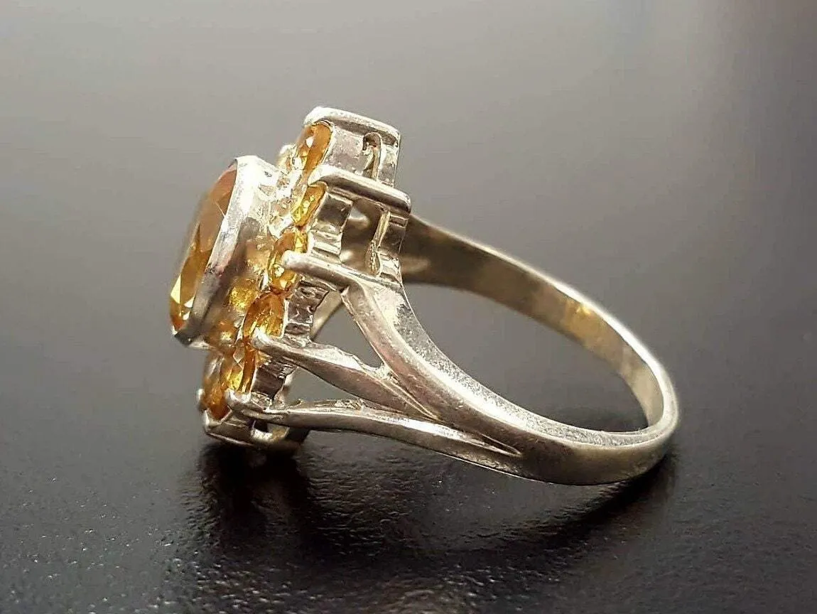 Citrine Flower Ring - Yellow Sun Ring - Natural Citrine Ring