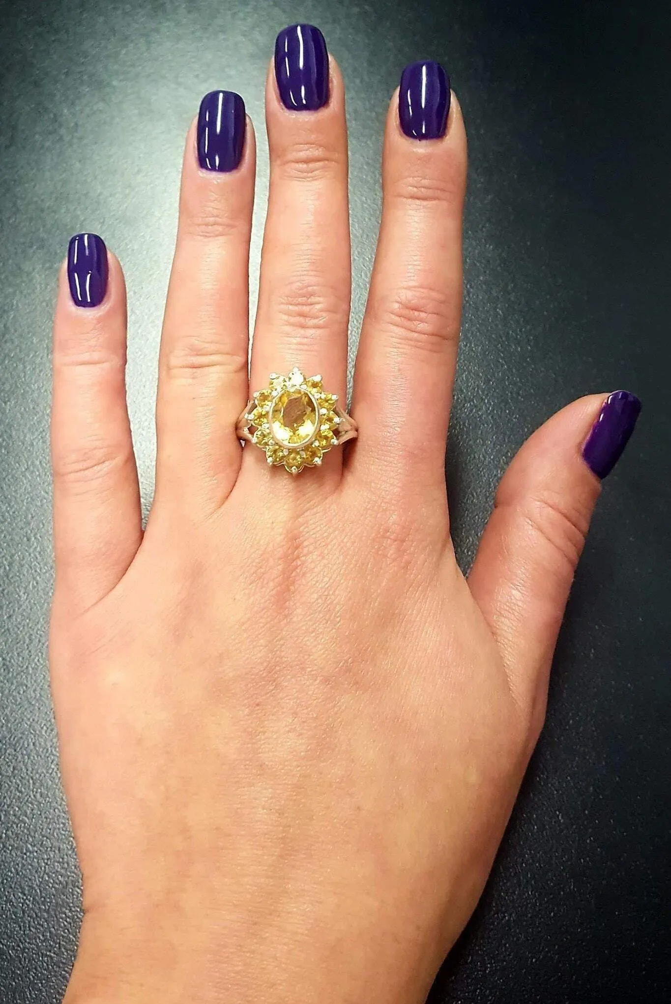 Citrine Flower Ring - Yellow Sun Ring - Natural Citrine Ring