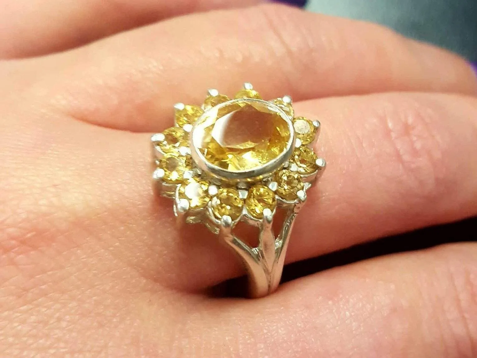 Citrine Flower Ring - Yellow Sun Ring - Natural Citrine Ring