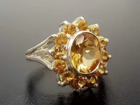 Citrine Flower Ring - Yellow Sun Ring - Natural Citrine Ring