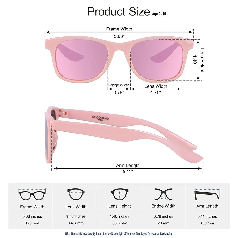 COCOSAND Classic Kids Sunglasses Square Frame UV 400 Protection, Age 4-10, Pink with Pink Lens