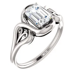 Cubic Zirconia Engagement Ring- The Bentley (Customizable Radiant Cut Solitaire with Wide Tapered Band and Side Engraving Motif)