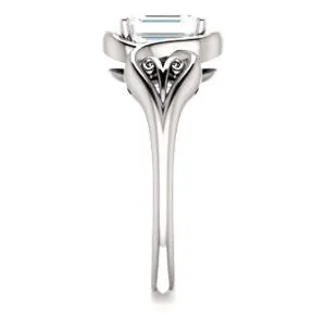 Cubic Zirconia Engagement Ring- The Bentley (Customizable Radiant Cut Solitaire with Wide Tapered Band and Side Engraving Motif)