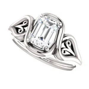 Cubic Zirconia Engagement Ring- The Bentley (Customizable Radiant Cut Solitaire with Wide Tapered Band and Side Engraving Motif)
