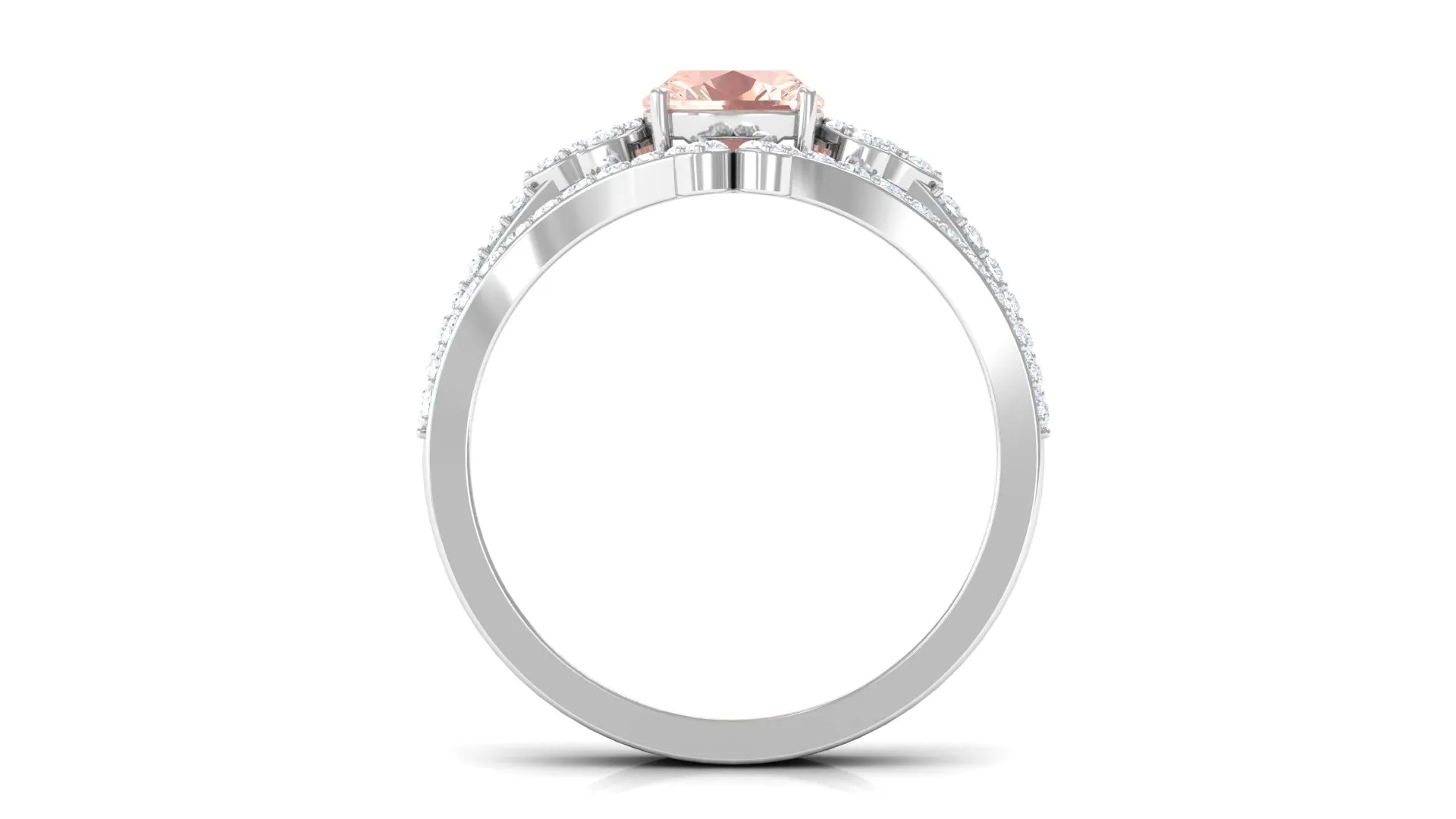 Cushion Cut Morganite and Diamond Bridal Ring Set