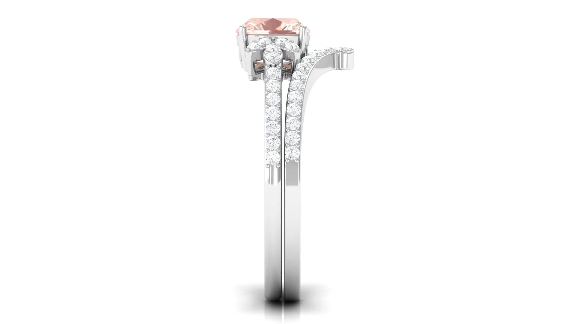 Cushion Cut Morganite and Diamond Bridal Ring Set