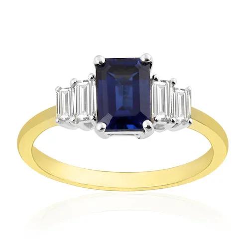 Emerald Cut Sapphire & Diamond Ring