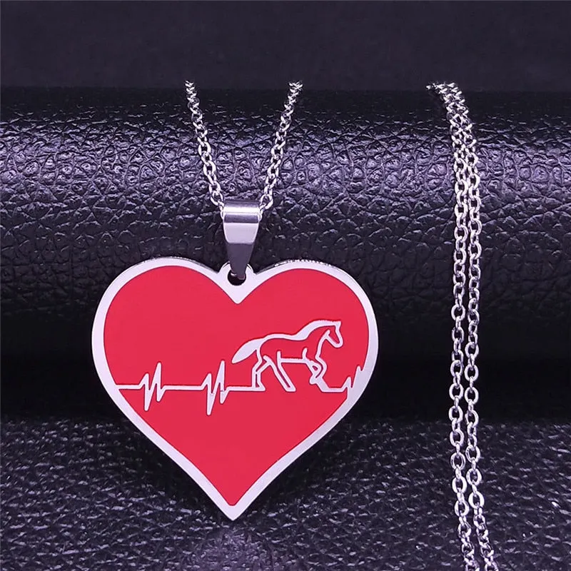Fashion Horse Stainless Steel Choker Necklace for Men Silver Color Black Heart Necklace Jewelry colgante hombre N730S01