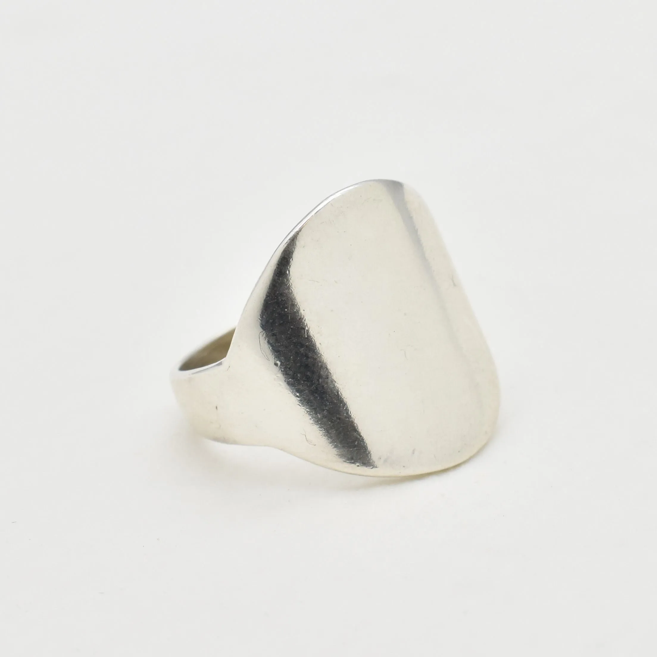 Flat Round Signet Ring - Silver Mirror Ring - Large Round Ring