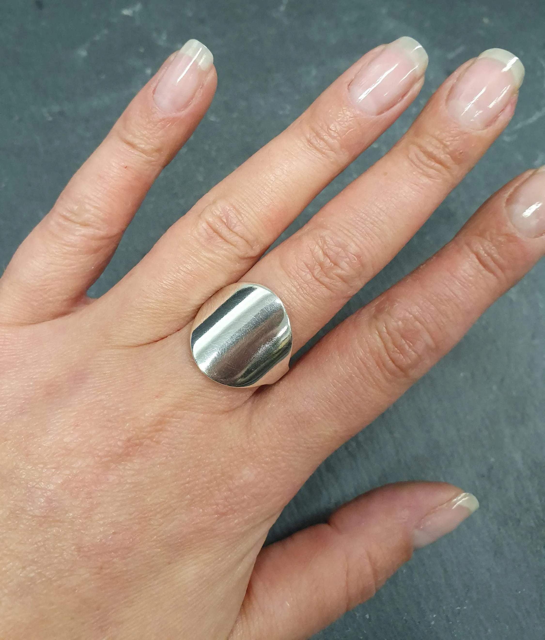 Flat Round Signet Ring - Silver Mirror Ring - Large Round Ring