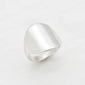 Flat Round Signet Ring - Silver Mirror Ring - Large Round Ring