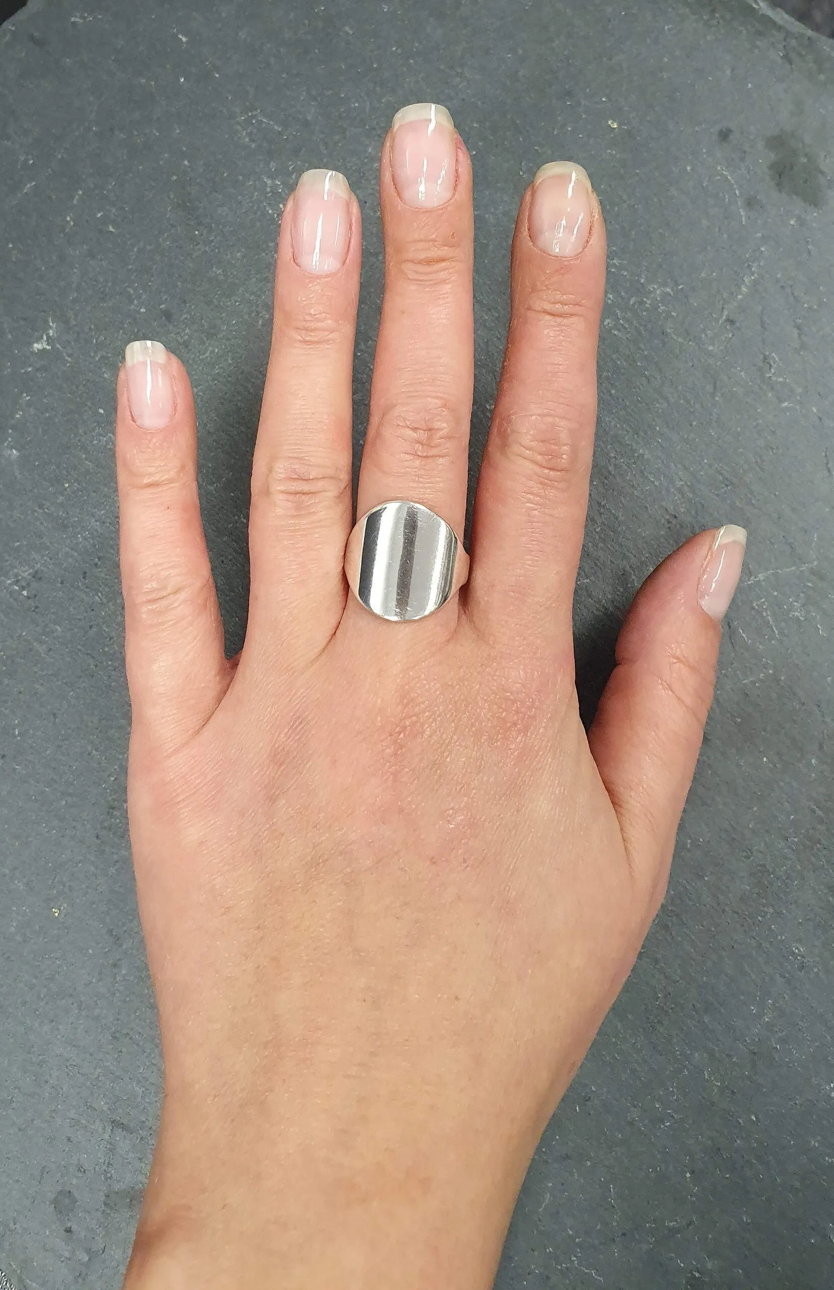 Flat Round Signet Ring - Silver Mirror Ring - Large Round Ring