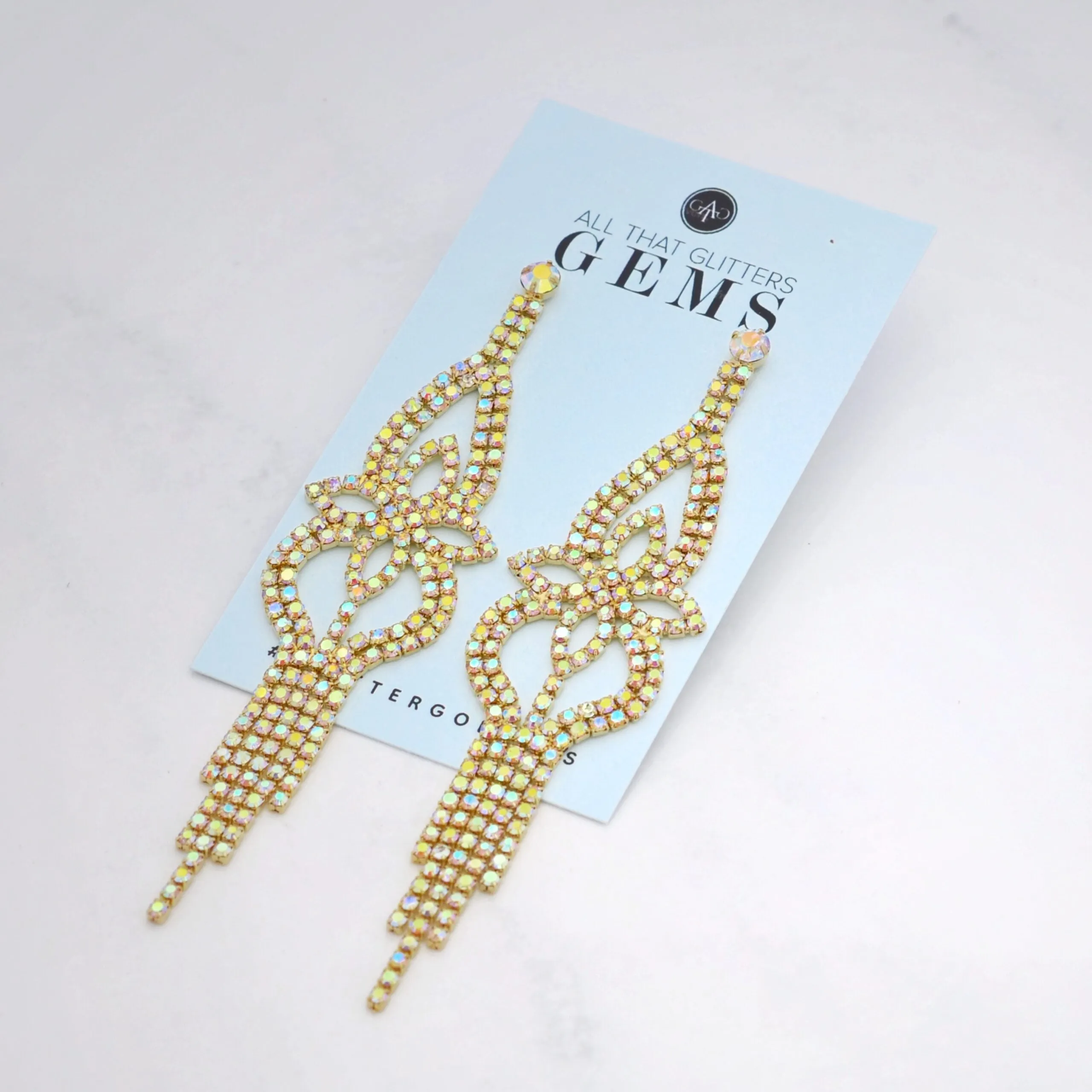 FLORA - ab gold pave rhinestone floral dangle earrings
