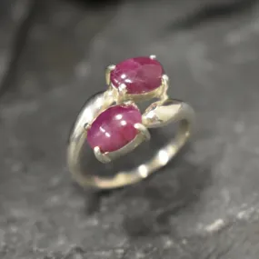 Genuine Ruby Ring - Red Bypass Ring - Vintage Oval Ring