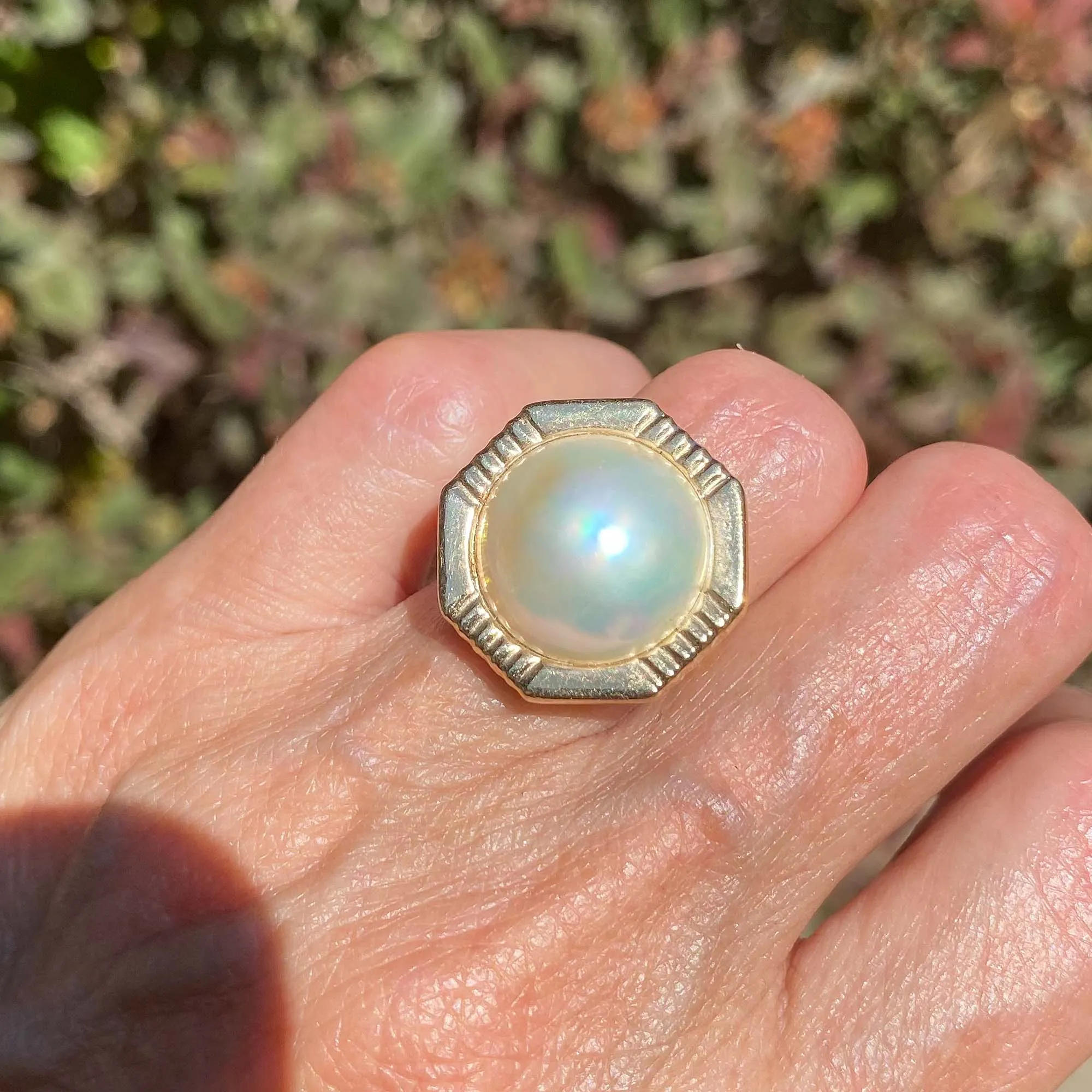 Geometric Octagon Mabe Pearl 14K Gold Ring