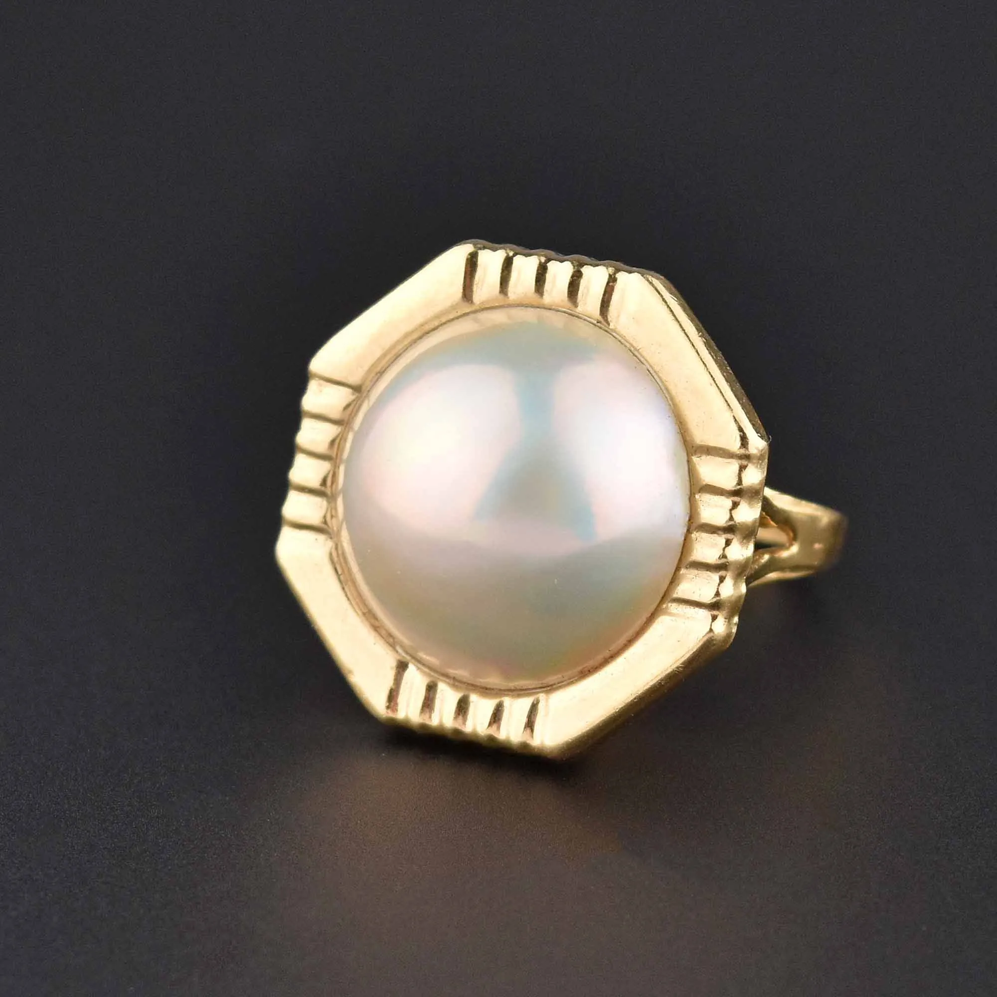 Geometric Octagon Mabe Pearl 14K Gold Ring