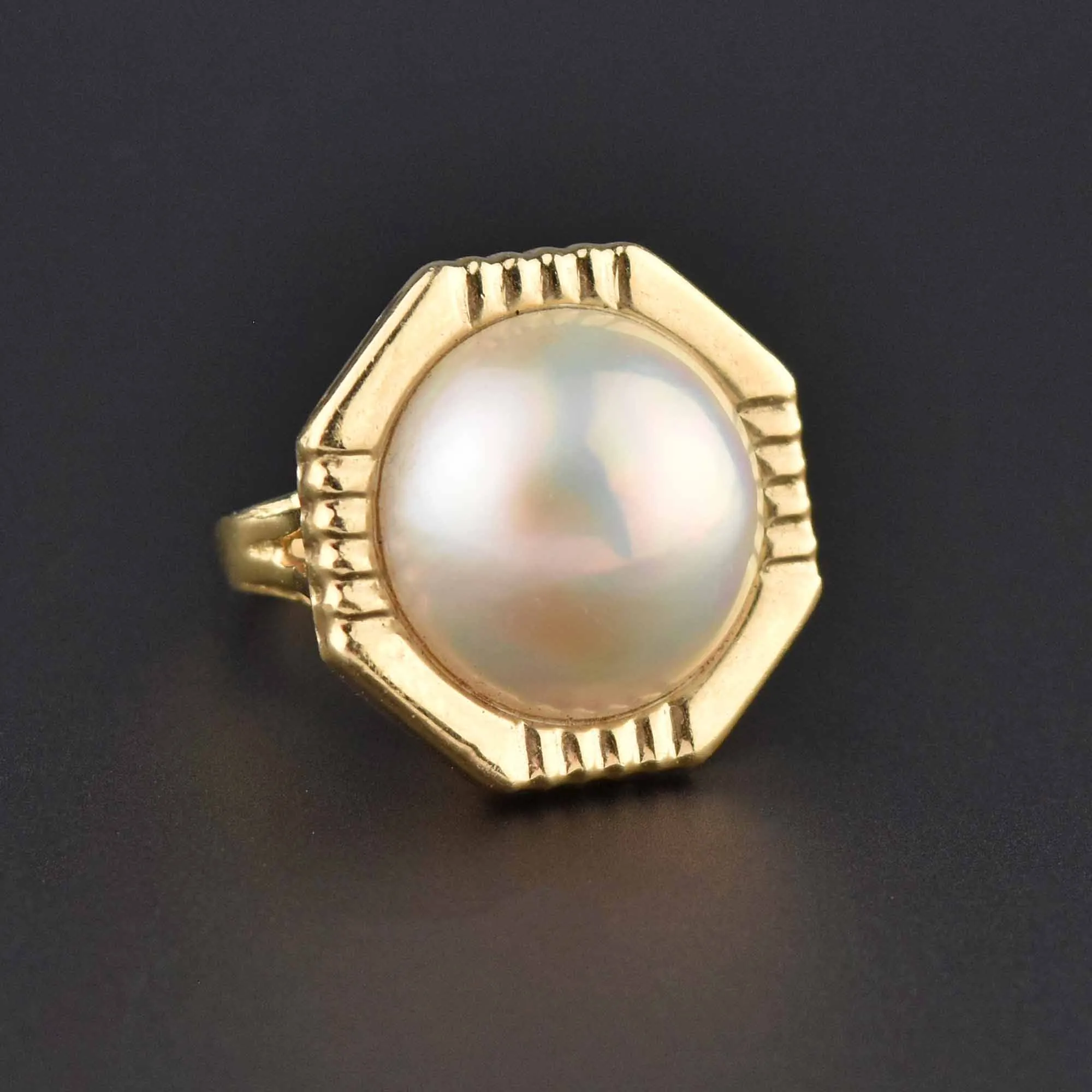 Geometric Octagon Mabe Pearl 14K Gold Ring