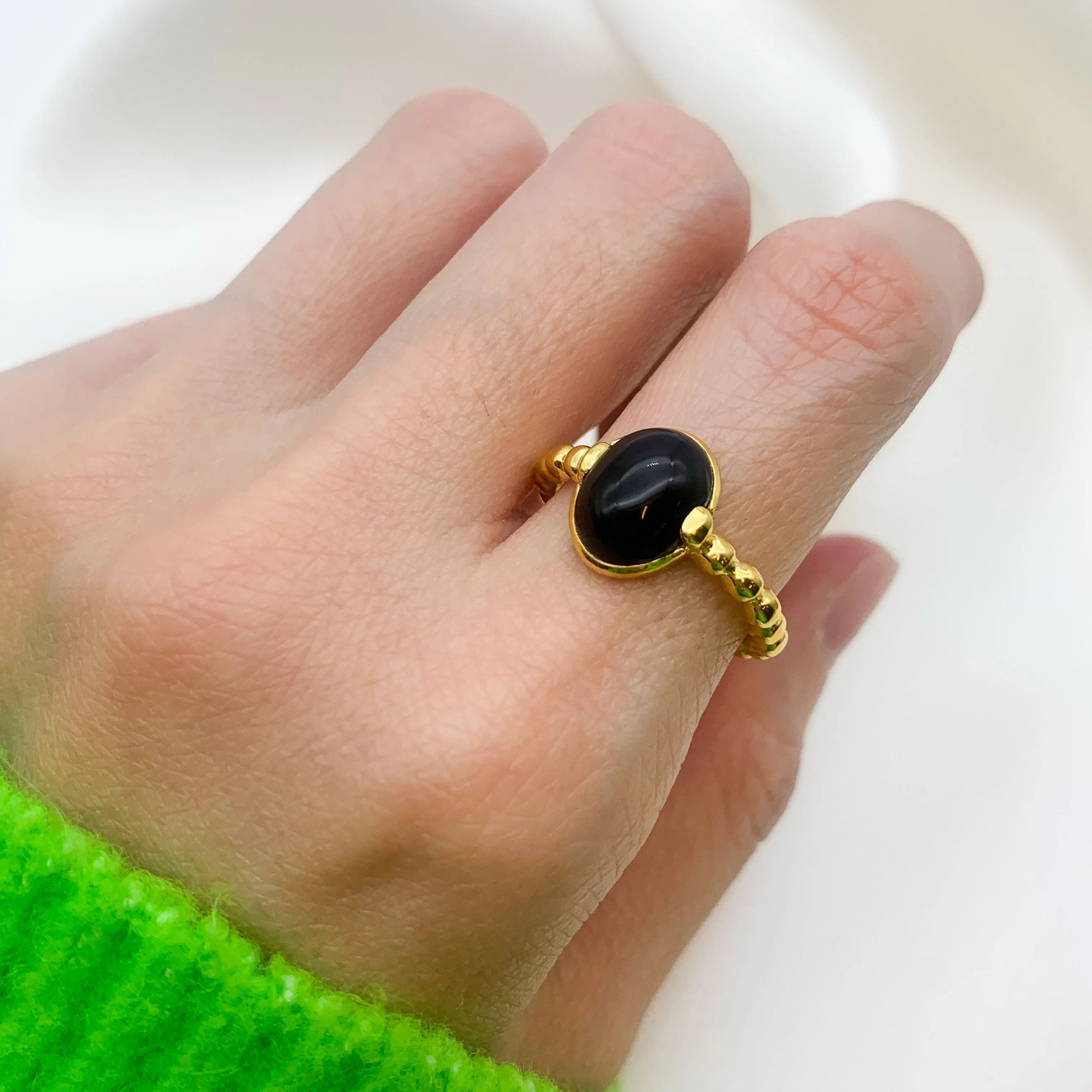Gold Onyx Ring - Onyx Engagement Ring - Vintage Bubble Ring