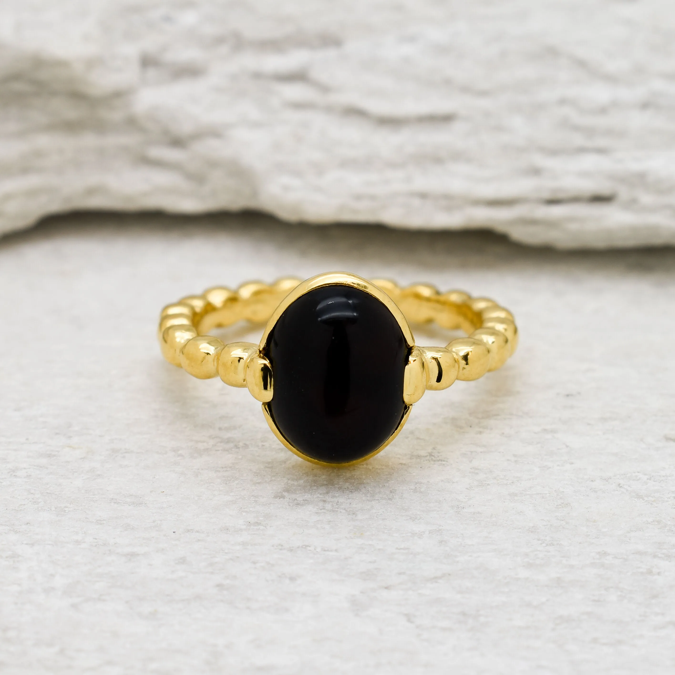 Gold Onyx Ring - Onyx Engagement Ring - Vintage Bubble Ring