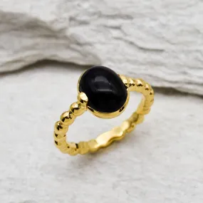 Gold Onyx Ring - Onyx Engagement Ring - Vintage Bubble Ring