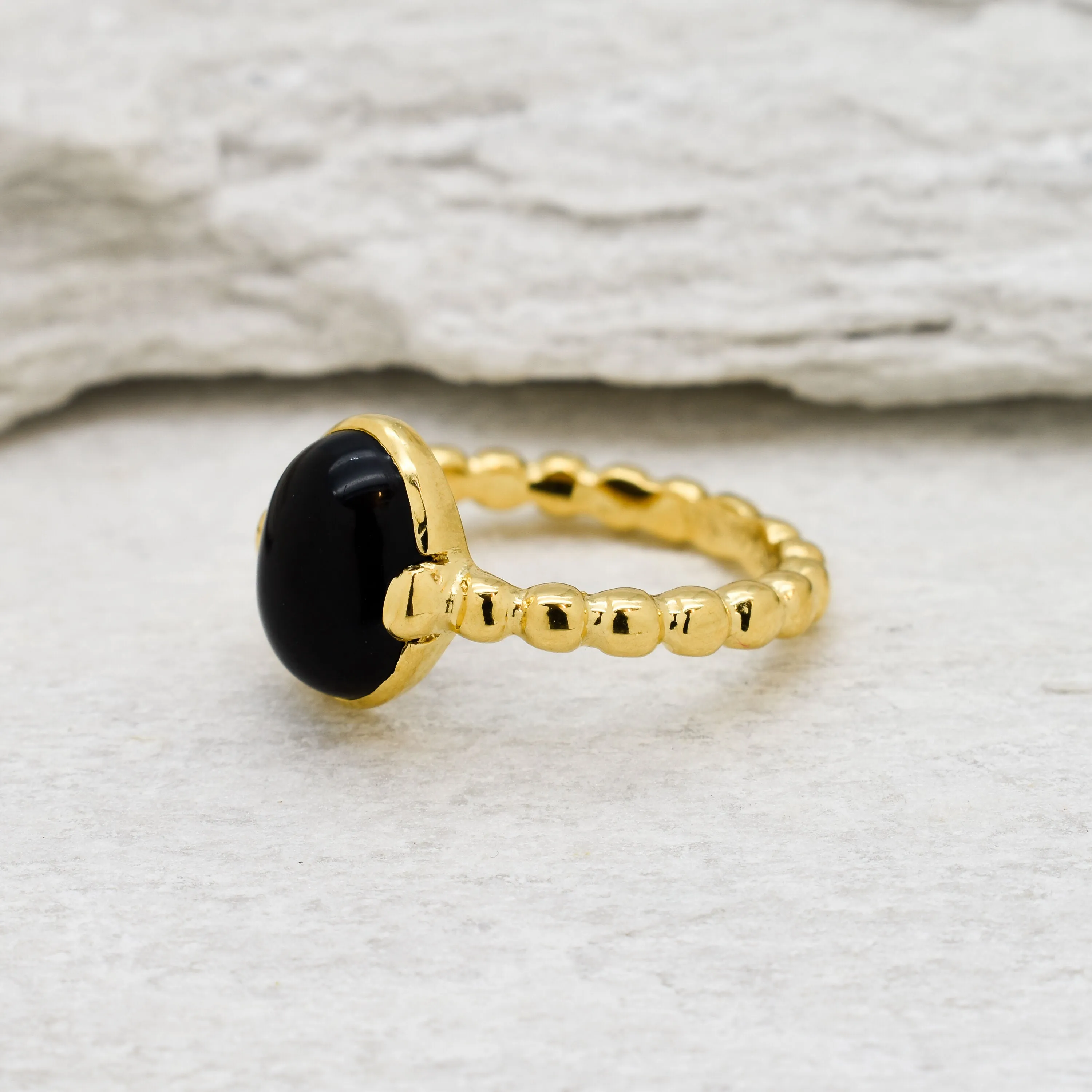 Gold Onyx Ring - Onyx Engagement Ring - Vintage Bubble Ring