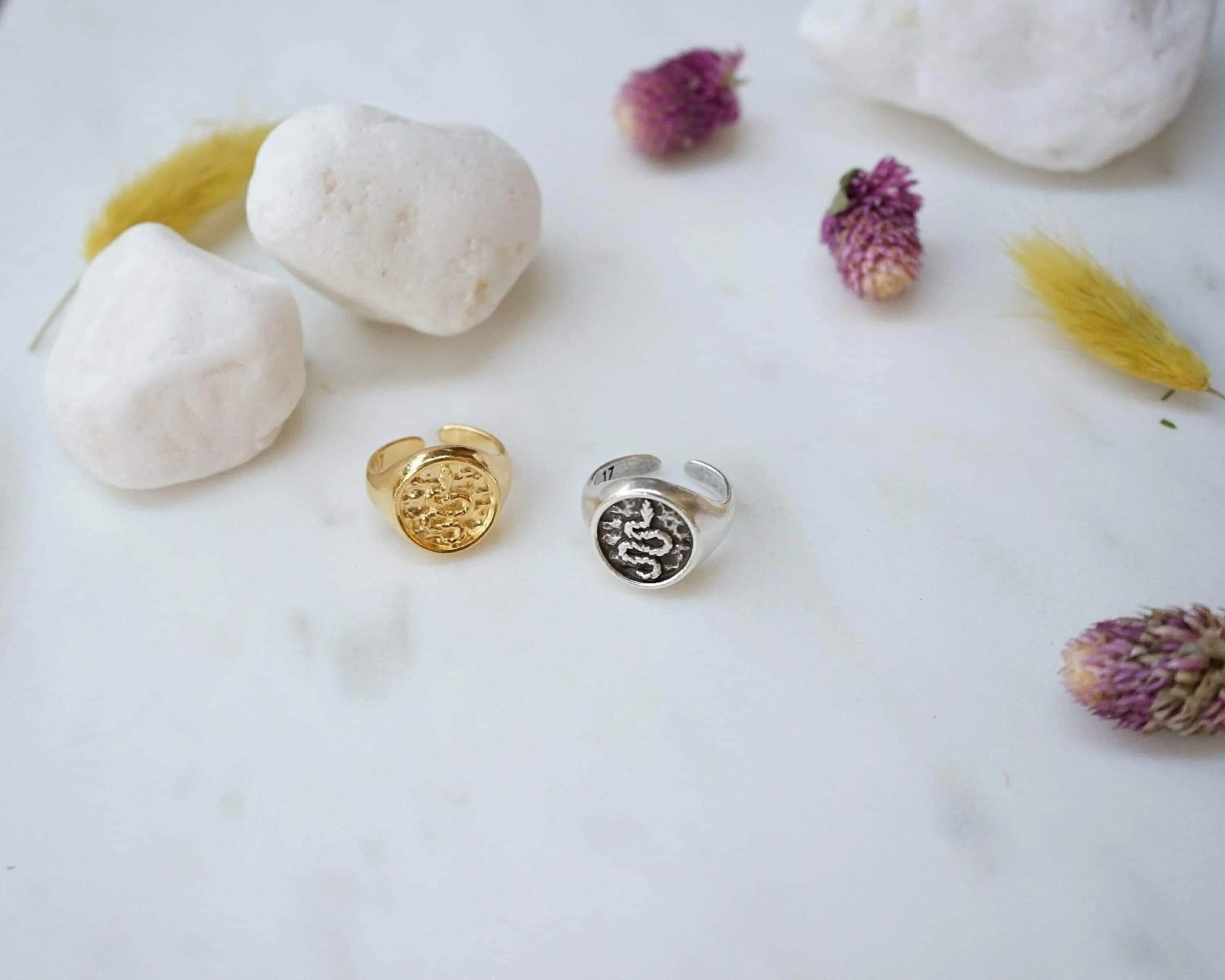 Gold Snake Stamp Signet Ring
