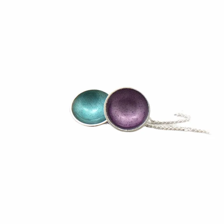 Halo Silver and Enamel Medium Double Drop Necklace