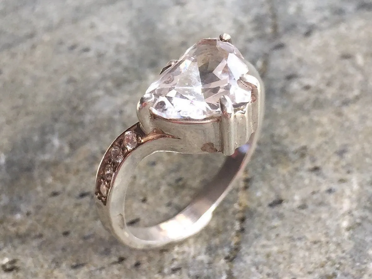 Heart Diamond Ring - Natural White Topaz, Heart Engagement Ring