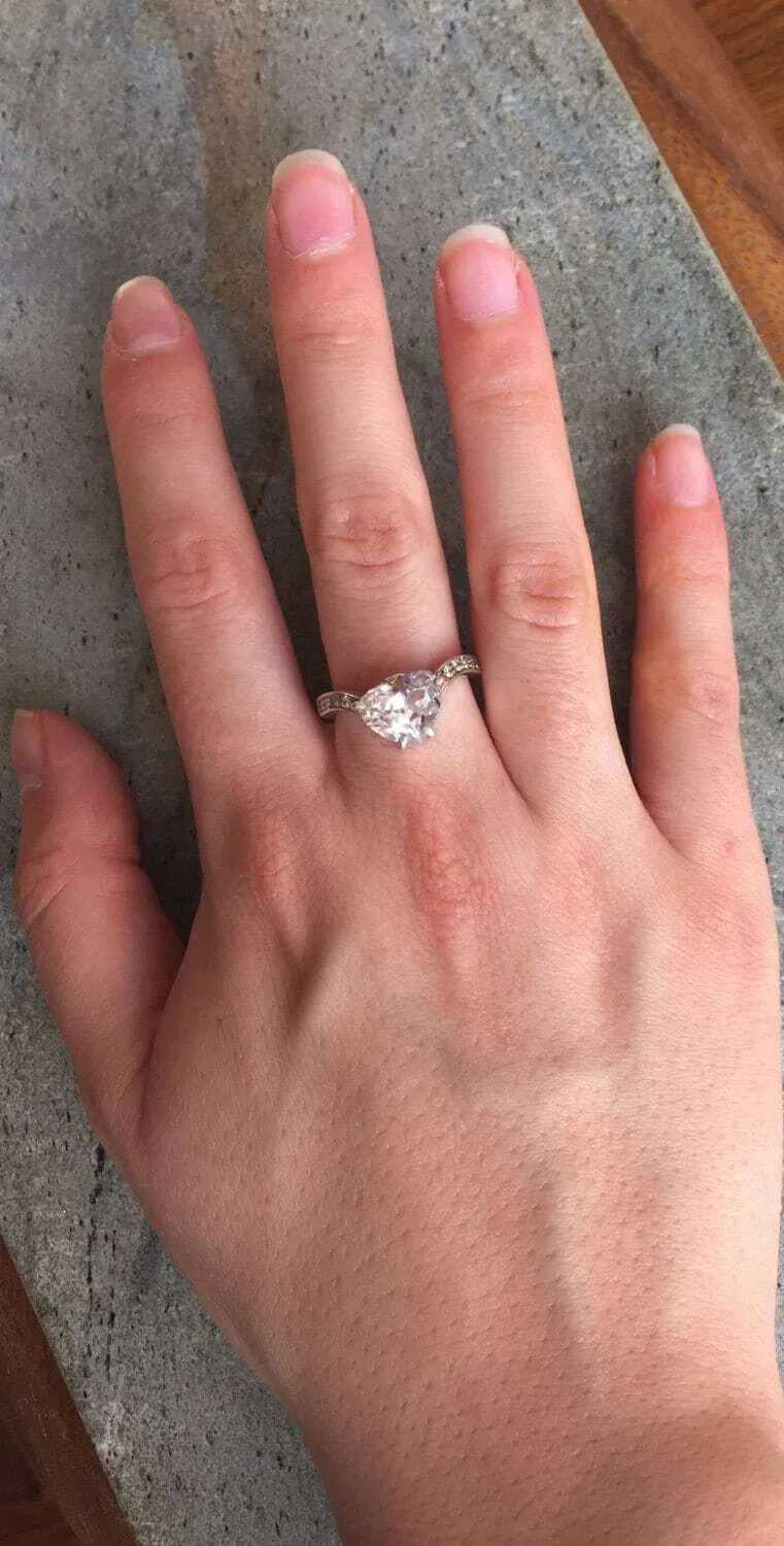 Heart Diamond Ring - Natural White Topaz, Heart Engagement Ring