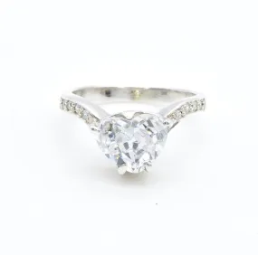 Heart Diamond Ring - Natural White Topaz, Heart Engagement Ring