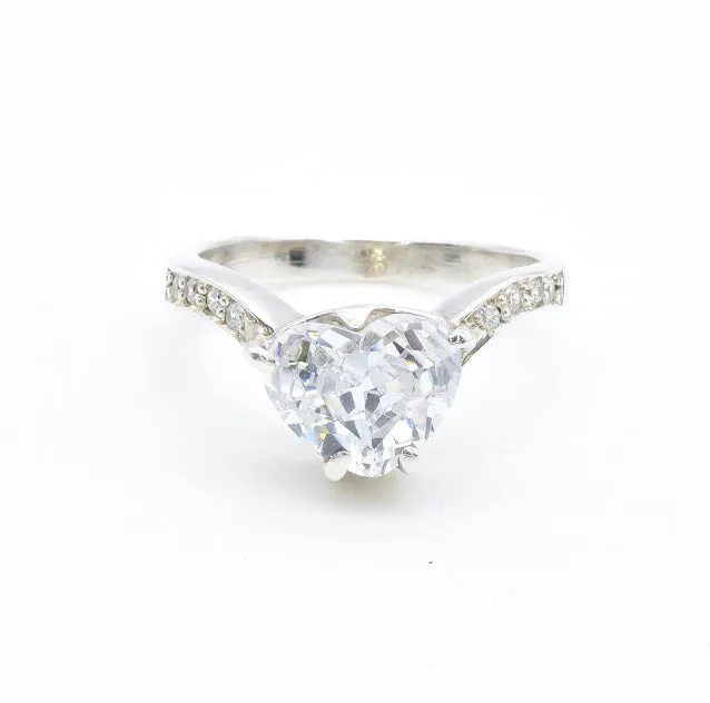 Heart Diamond Ring - Natural White Topaz, Heart Engagement Ring
