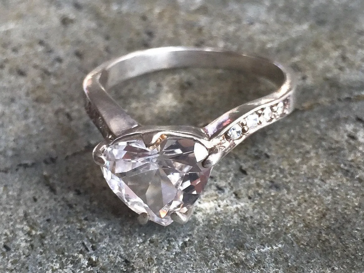 Heart Diamond Ring - Natural White Topaz, Heart Engagement Ring