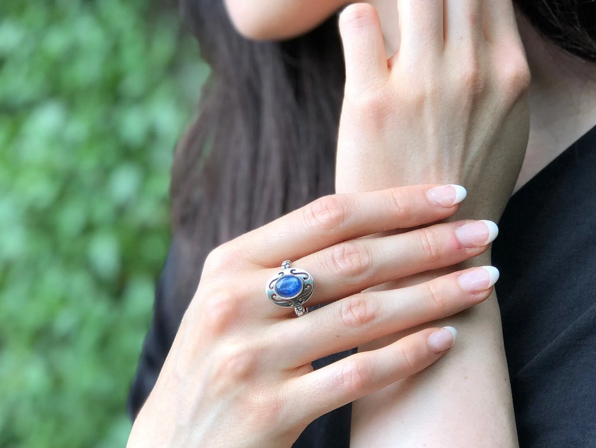 Kyanite Silver Ring - Statement Ring, Genuine Kyanite Ring, Oval Kyanite Ring