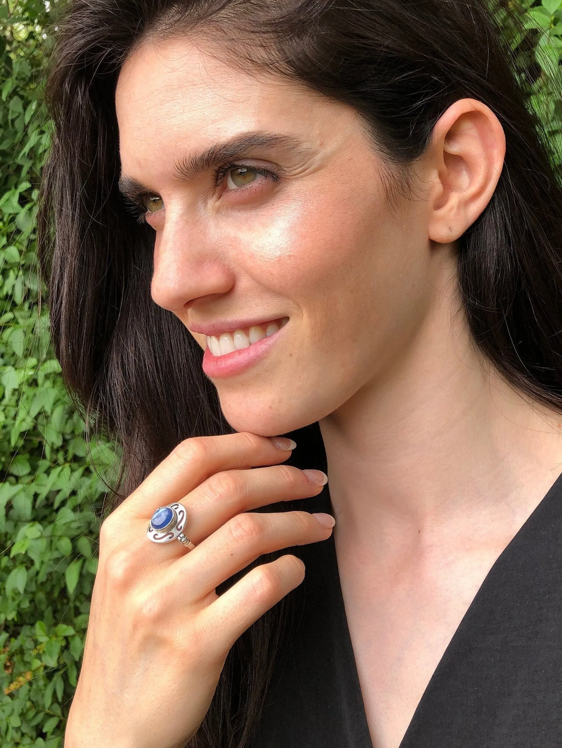 Kyanite Silver Ring - Statement Ring, Genuine Kyanite Ring, Oval Kyanite Ring
