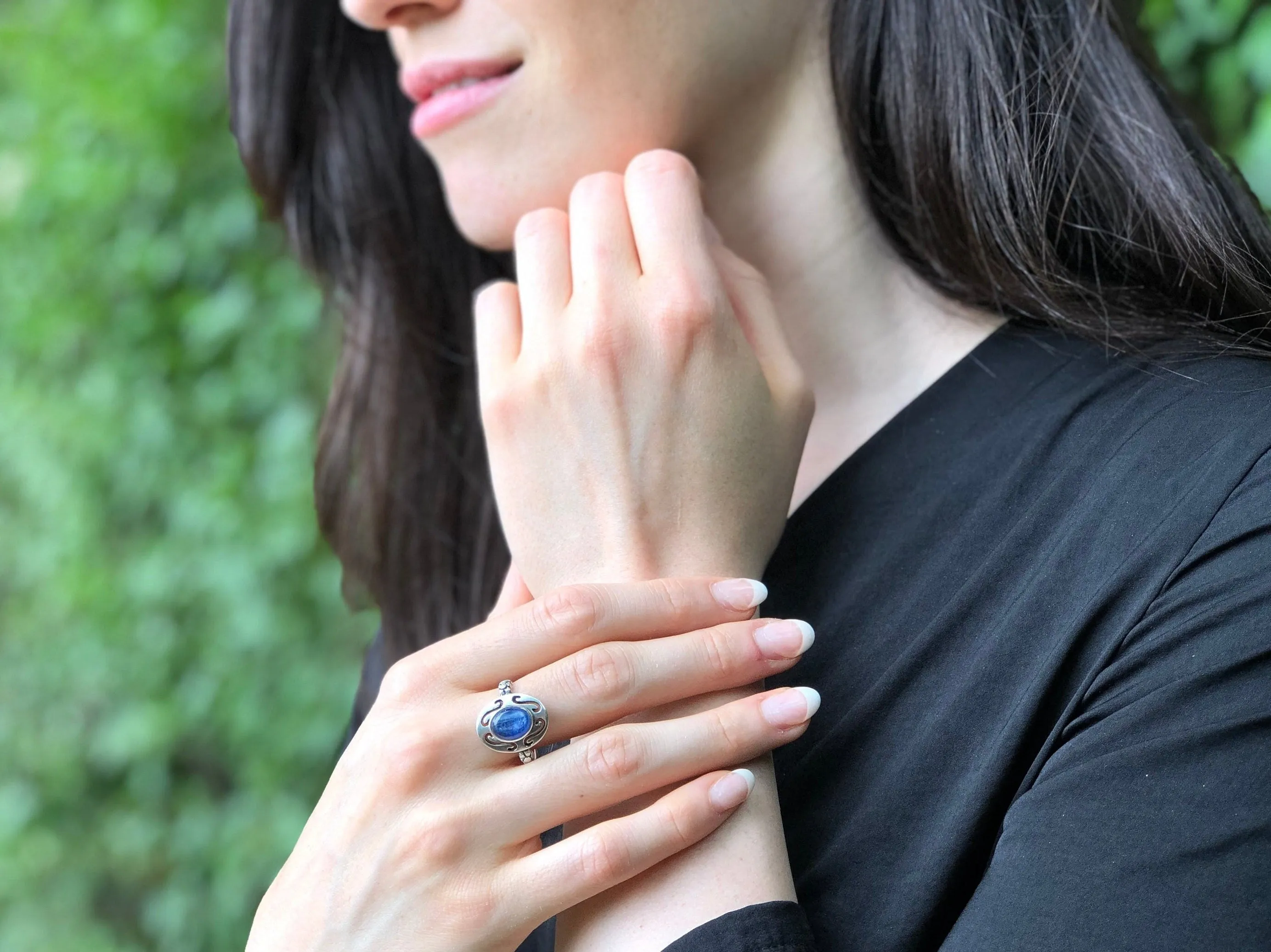 Kyanite Silver Ring - Statement Ring, Genuine Kyanite Ring, Oval Kyanite Ring