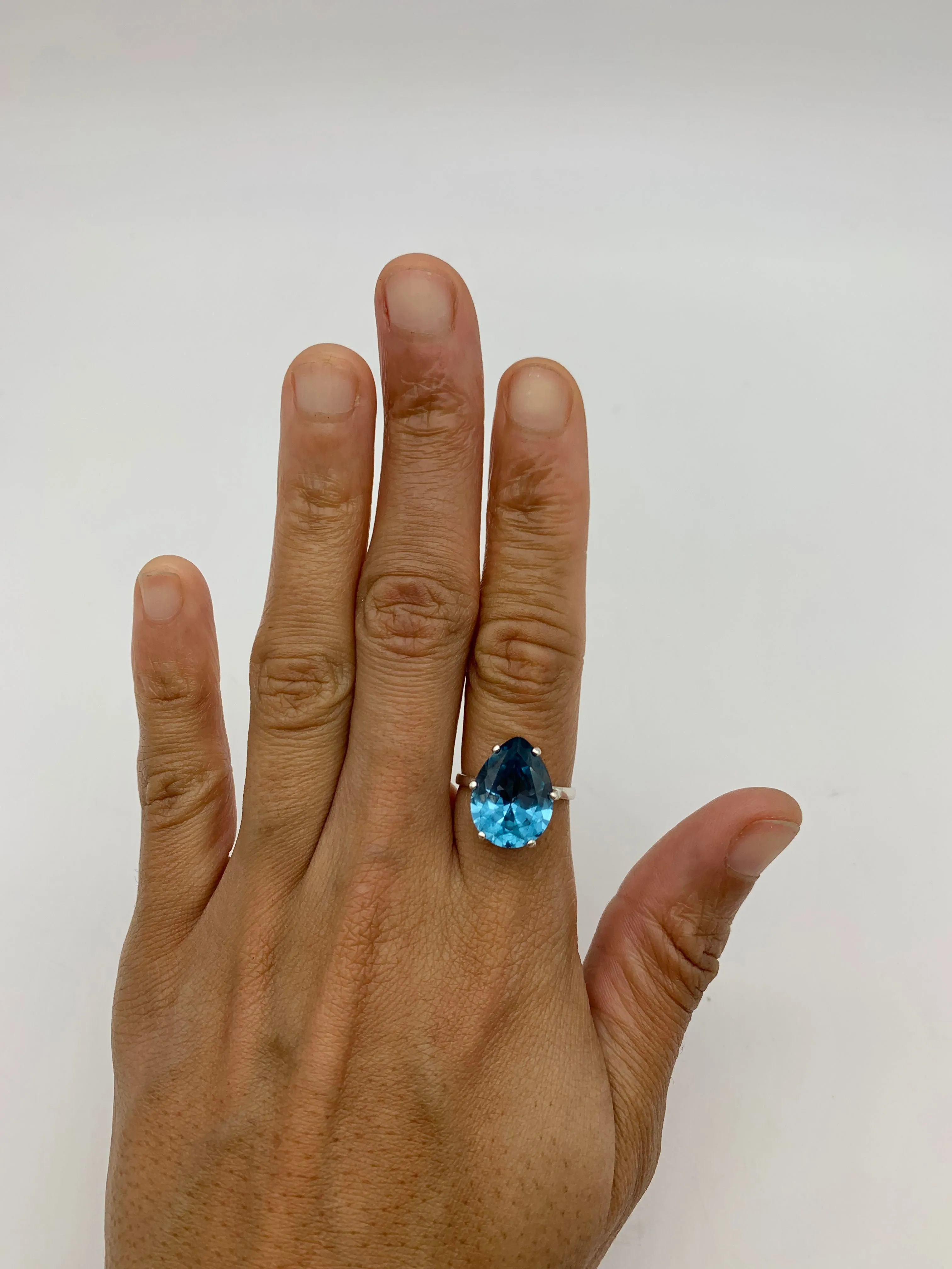 Large Aquamarine Ring - Blue Engagement Ring - Large Teardrop Earrings