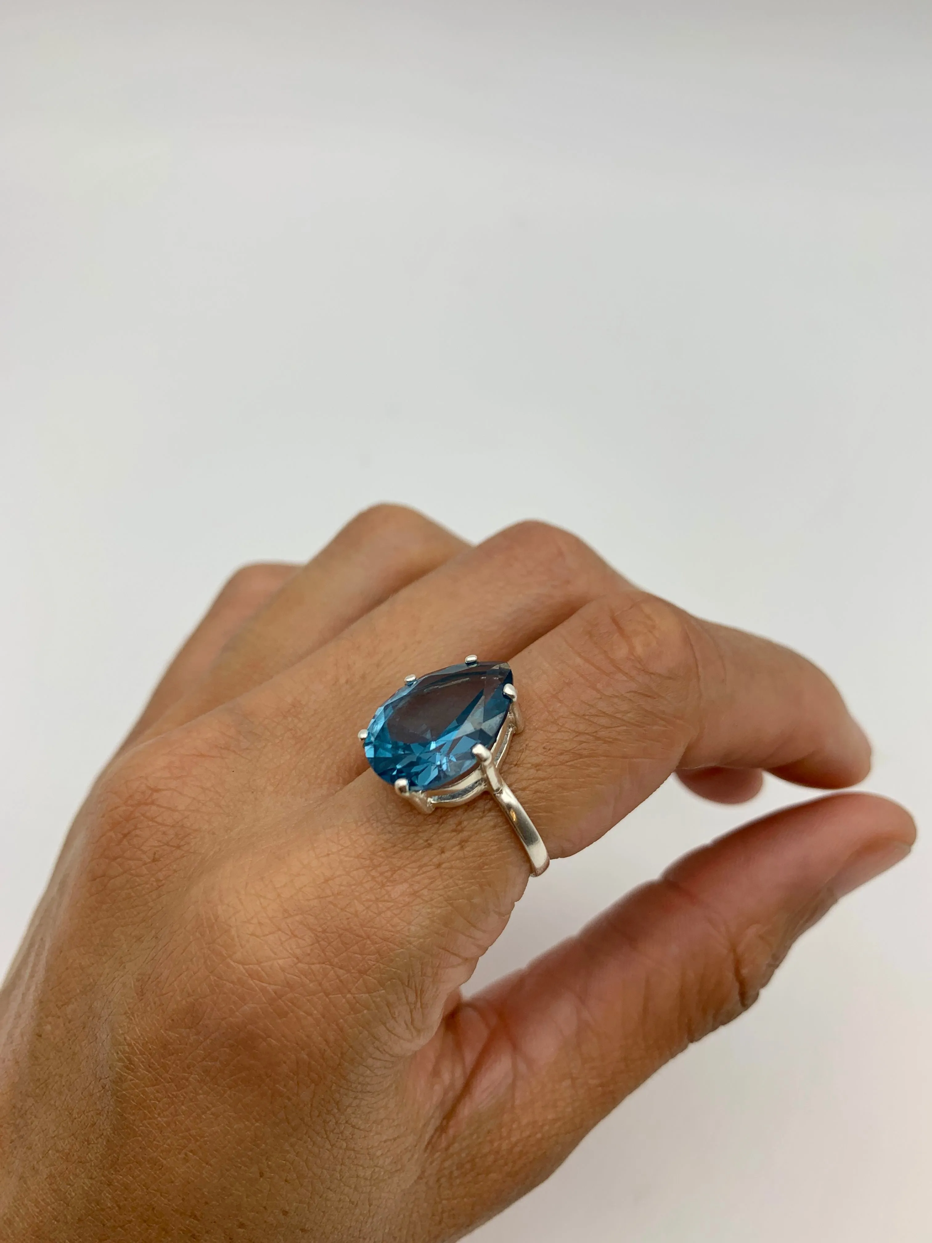 Large Aquamarine Ring - Blue Engagement Ring - Large Teardrop Earrings